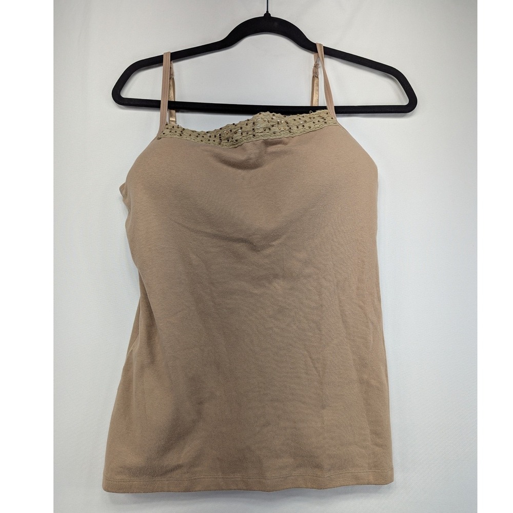 Style & Co Womens Tan Beaded Lace Trim Underwire Bra Tank Top Size L NWT